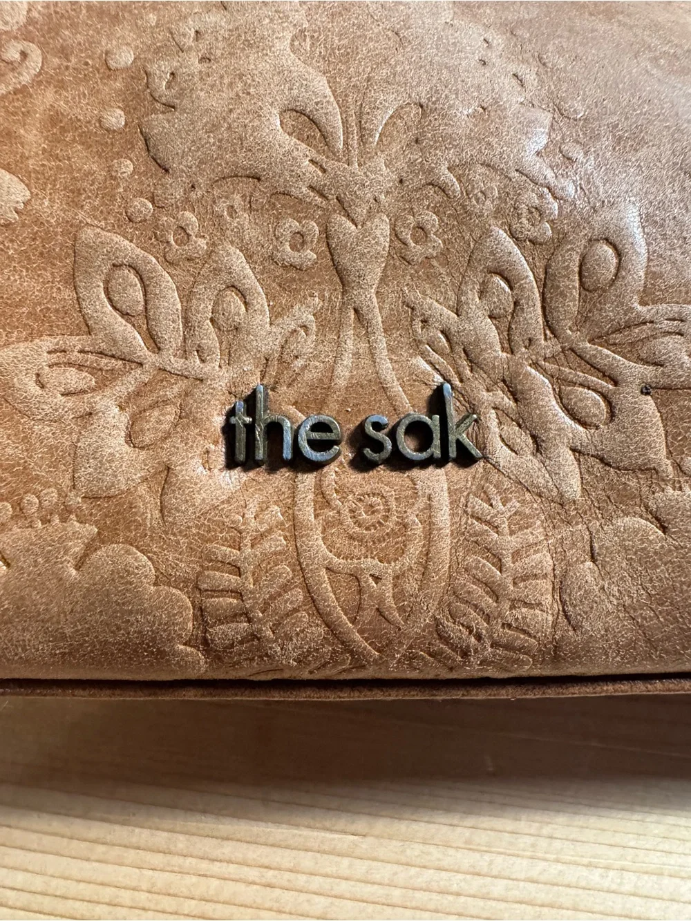 The Sak Brown Floral Embossed Zip Satchel Top Handle Detachable Strap